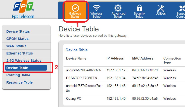 kiểm tra mác chặn kết nối wifi fpt