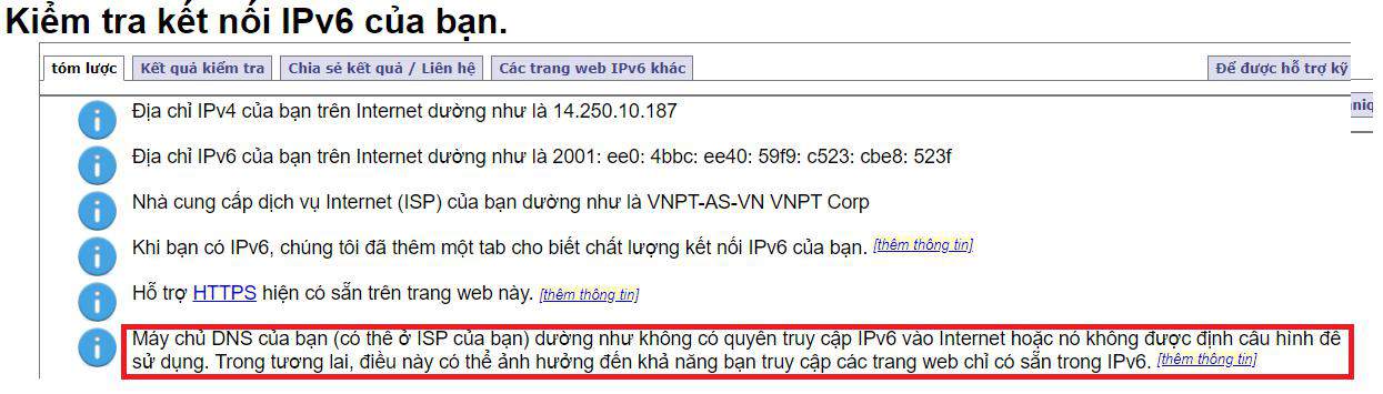 Thiết bị của bạn đang truy cập Internet bằng IPv4