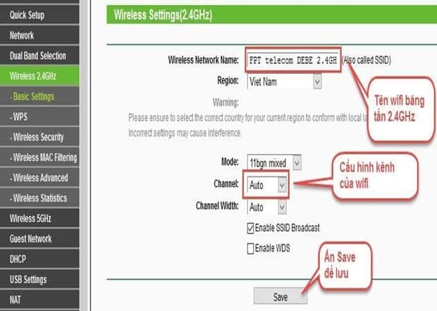 cài đặt wifi 2.4Ghz trên modem Archer C2