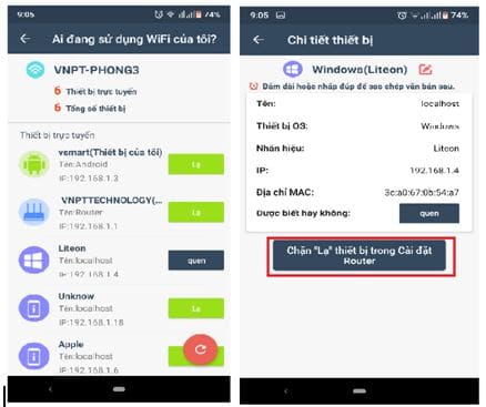 chặn kết nối wifi từ điện thoại