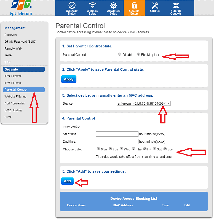 chặn kết nối wifi fpt bước 3
