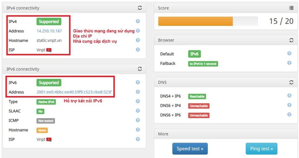 Giao diện kiểm tra IPv6
