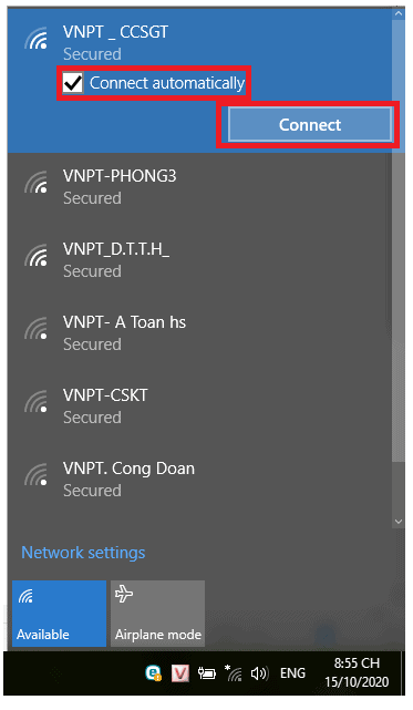 chọn “Connect automatically” để tự động đăng nhập cho những lần sau