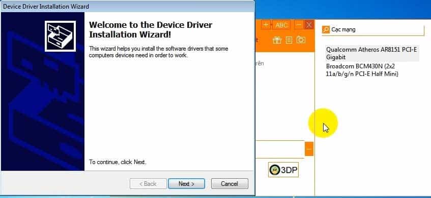 Tiến hành cài đặt driver wifi còn thiếu