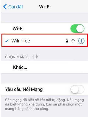 nhấn chọn nút chữ i trên biểu tưởng wifi để diện địa chỉ ip