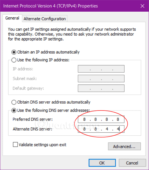 cài đặt IP/DNS tự động