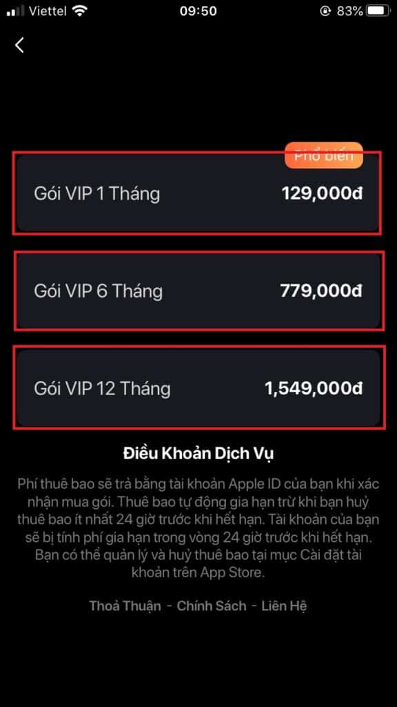 chọn mua gói tài khoản fpt play